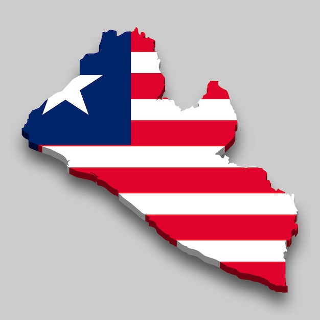 Isometrische 3d-karte von liberia mit nationalflagge.