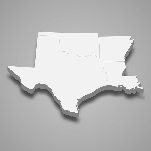 Isometrische 3d-karte west south central region der vereinigten staaten