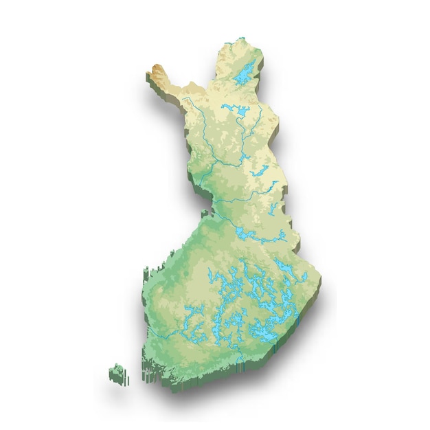 Isometrische 3d-reliefkarte von finnland