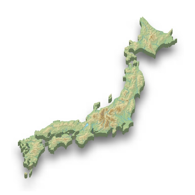 Isometrische 3d-reliefkarte von japan