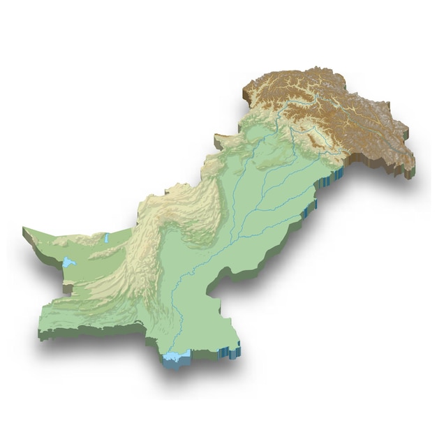 Isometrische 3d-reliefkarte von pakistan