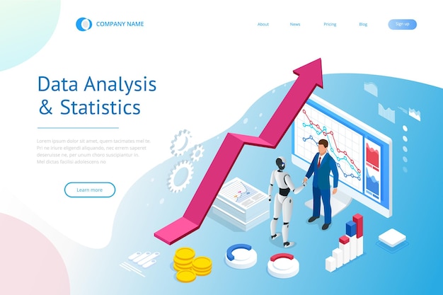 Isometrische b2b-verkaufsmethode partner beim händeschütteln erfolgreiche unternehmer daten und key performance indicators für business intelligence analytics