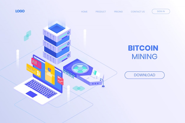 Isometrische bitcoin mining machine landing page