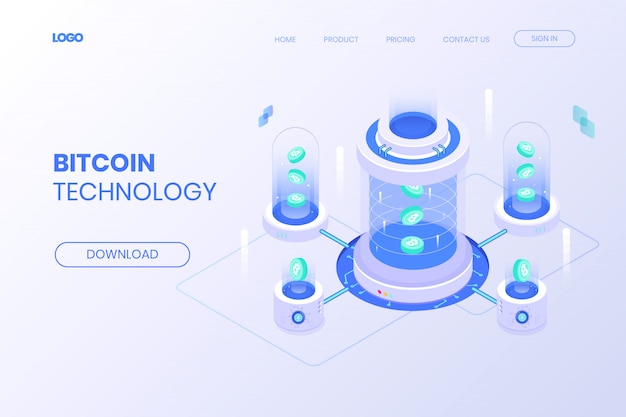 Vektor isometrische bitcoin-technologie-landing page