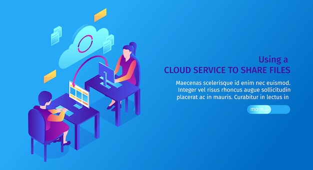 Isometrische cloud-service-banner-vorlage