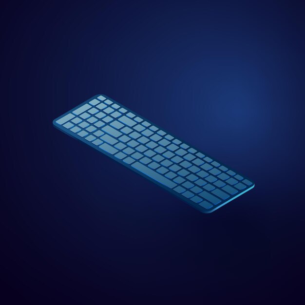 Isometrische Computertastatur, Vektorgrafik, blauer Hintergrund