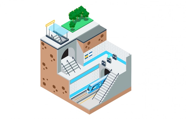 Isometrische darstellung der art und weise der untergrundbahn