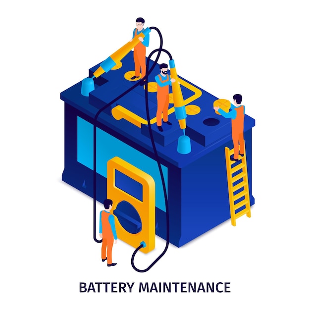 Isometrische darstellung der batteriewartung