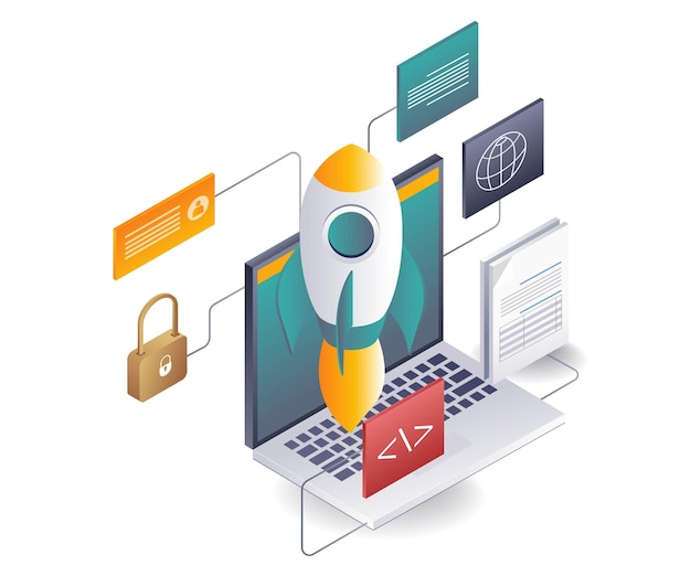Isometrische Darstellung des Business Network Startup Launch