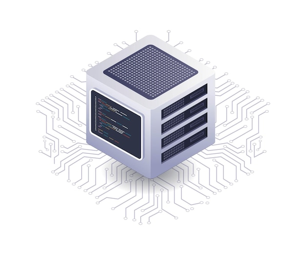 Isometrische Darstellung des Konzepts der Servernetzwerktechnologie