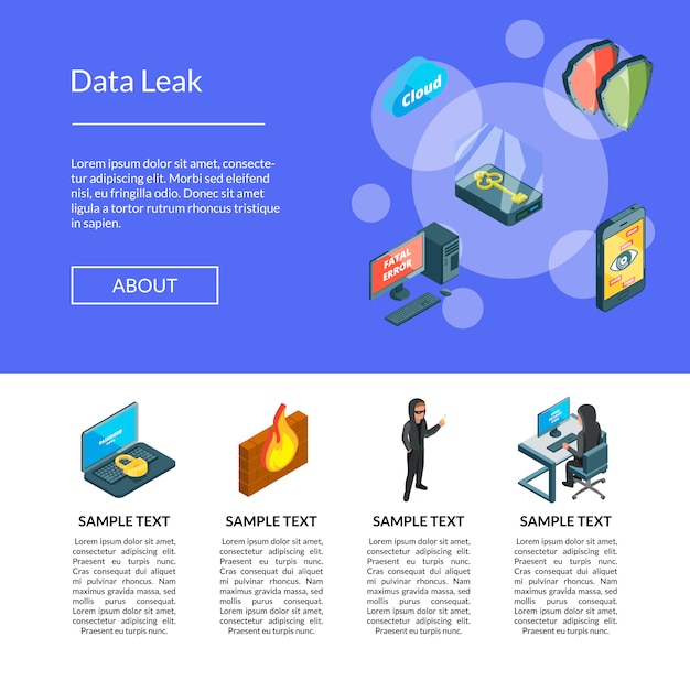 Isometrische daten und computer sicherheit symbole landing page template