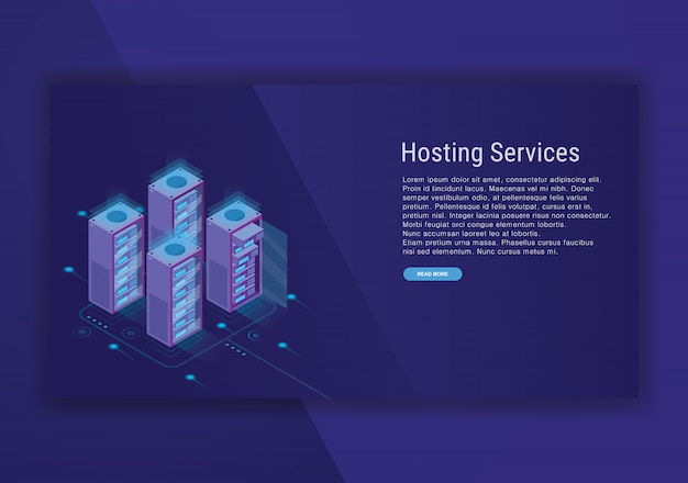 Vektor isometrische designvorlage für hosting-services