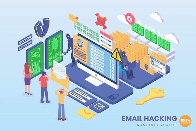 Isometrische E-Mail-Hacking-Illustration