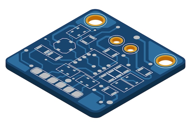 Isometrische elektronische Platte Isometrische gedruckte Leiterplatte Integralplatte Vektorillustration