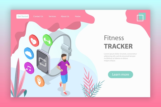 Vektor isometrische flache vektor-landing-page-vorlage der fitness-tracker-smartwatch