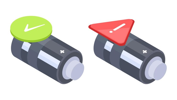 Vektor isometrische geladene und tote batterie alkalische metallische akkumulatoren flache vektorillustration
