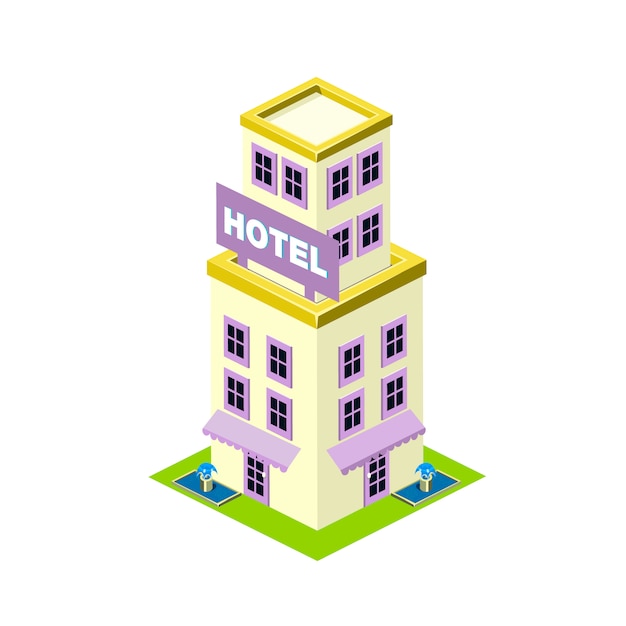 Vektor isometrische hotelgebäudeillustration