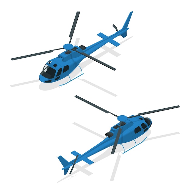 Isometrische Hubschrauber fliegen Lufttransport- und Himmelsrotorhubschrauber.