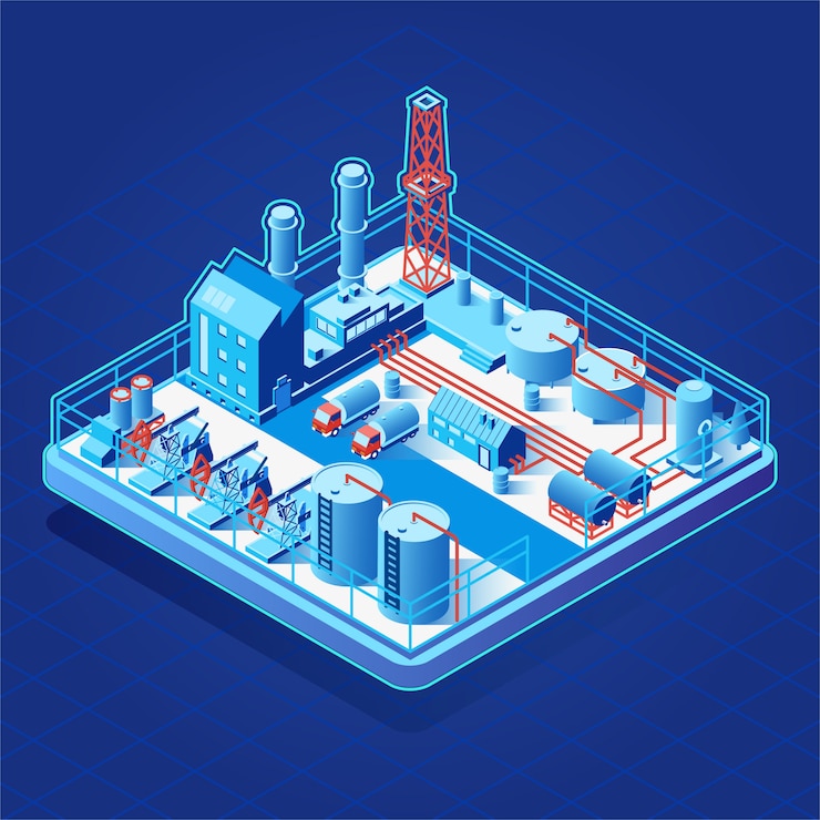 Isometrische Ikone des Vektors oder infographic Element mit Ölpumpen