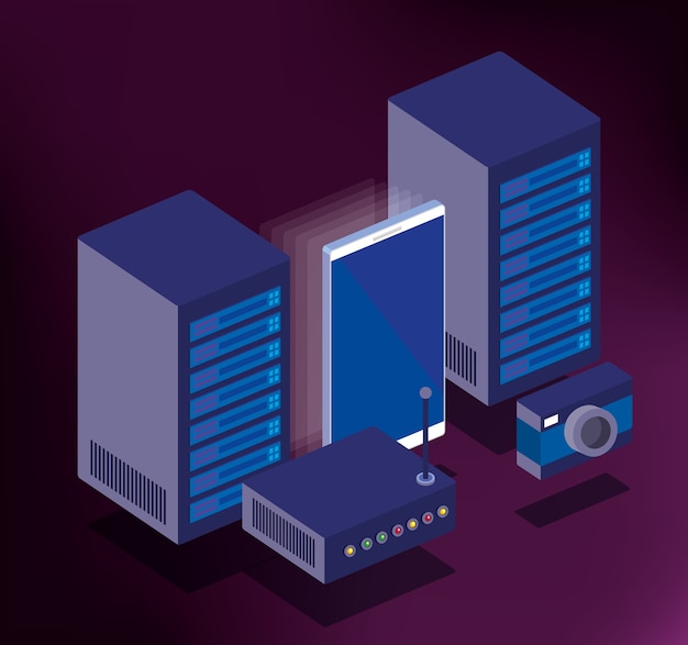 Isometrische ikonen der datacenter-technologie