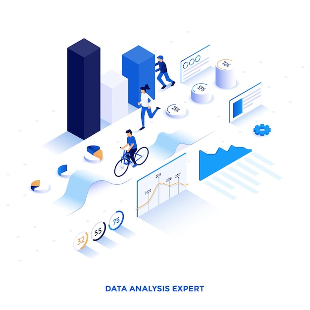 Isometrische illustration des modernen flachen entwurfs des datenanalyse-experten