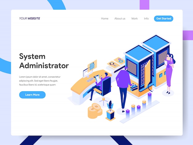 Isometrische Illustration des Systemadministrators für die Website-Seite