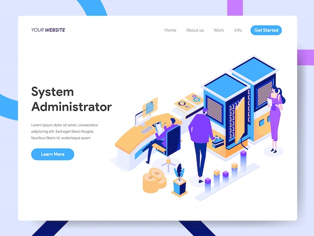 Vektor isometrische illustration des systemadministrators für die website-seite