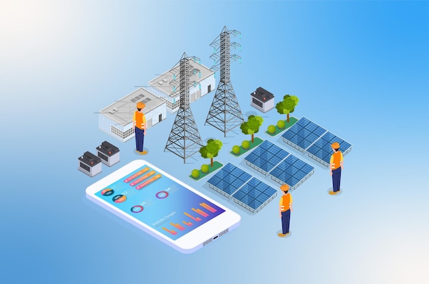 Isometrische illustration für erneuerbare energien