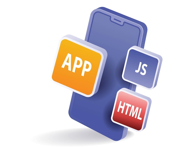 Isometrische Illustration Smartphone Programmiersprache Anwendung