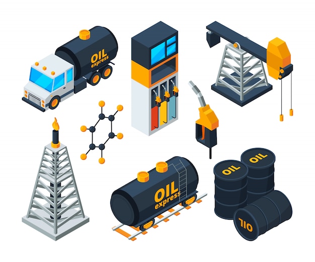 Isometrische illustrationen der industrie 3d der öl- und gasraffination