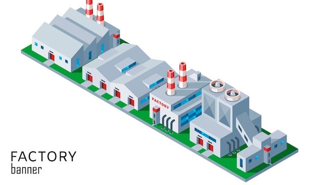 Isometrische industriefabrik und lagergebäude