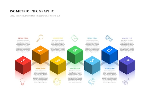 isometrische infografik-zeitachsenvorlage mit realistischen kubischen 3d-elementen. moderner Geschäftsprozess