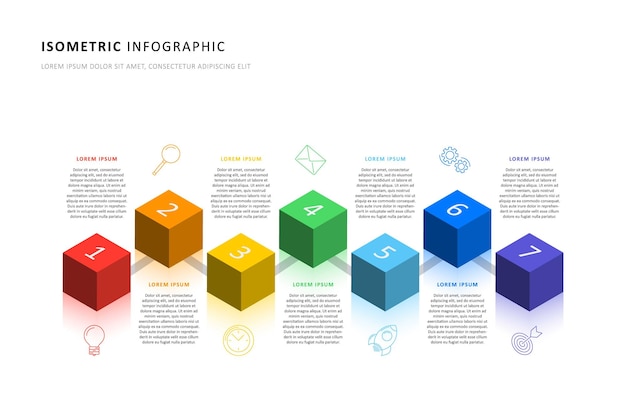 Isometrische infografik-zeitachsenvorlage mit realistischen kubischen 3d-elementen. moderner geschäftsprozess