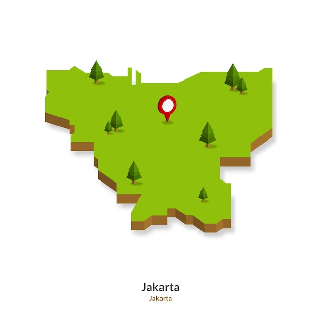 Isometrische karte der provinz jakarta indonesien einfache 3d-kartenvektorillustration