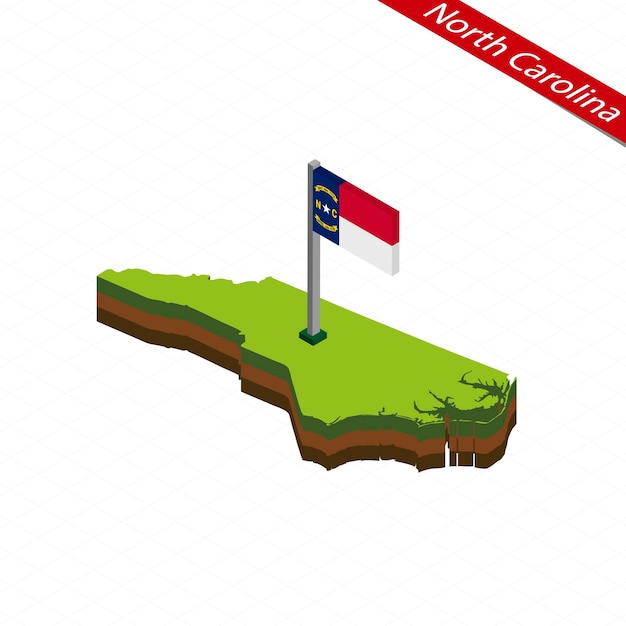 Isometrische karte und flagge von north carolina vector illustration