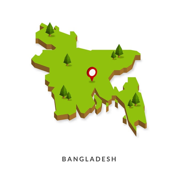 Isometrische karte von bangladesch einfache 3d-kartenvektorillustration