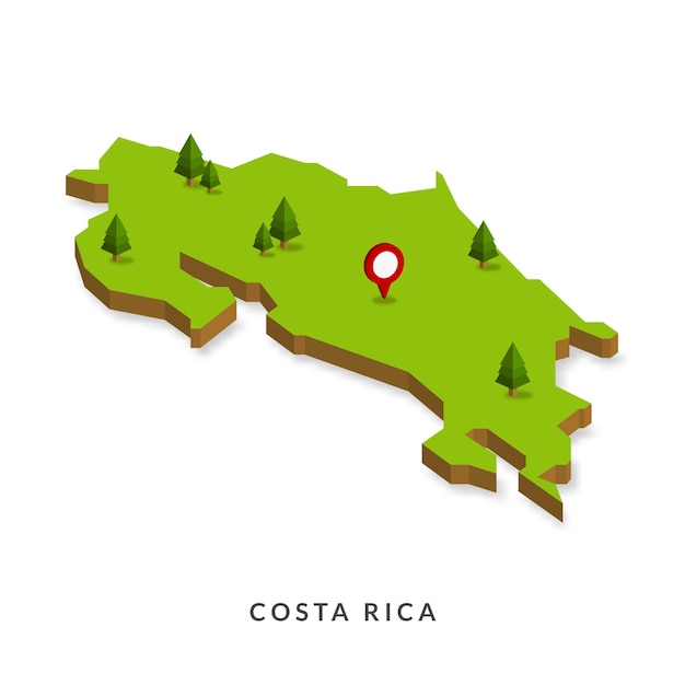 Isometrische karte von costa rica einfache 3d-kartenvektorillustration