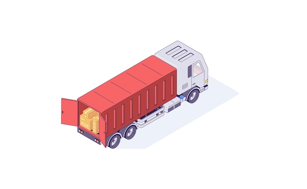 Isometrische lagerbox-fracht-lkw-warenillustration