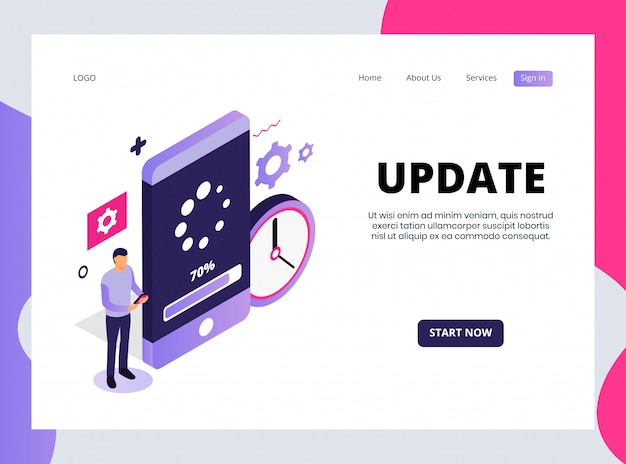 Isometrische landing page of update