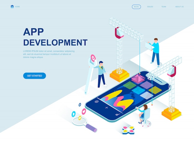 Isometrische landing-page von app development