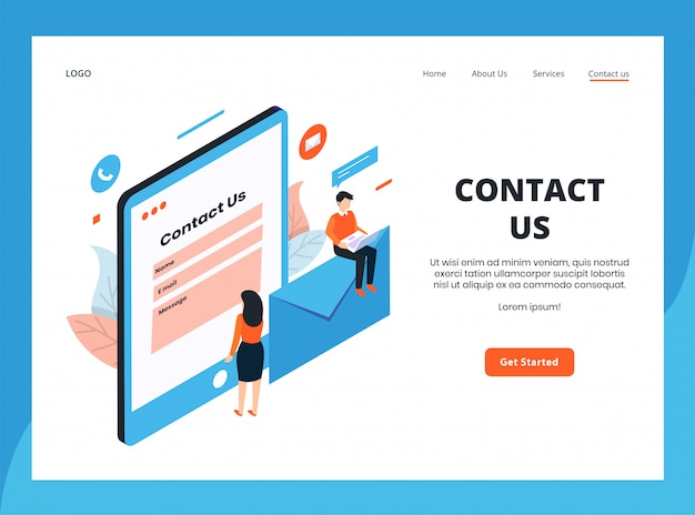 Isometrische Landing Page von Kontakt