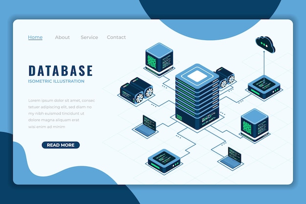 Isometrische Landungsseite der Datenbank Internet der Dinge Cloud-Computing Online-Datenbanktechnologie Isometrische Technologie