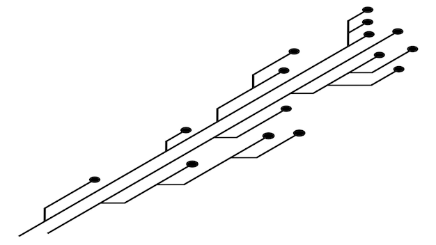 Vektor isometrische leiterplatte leiterbahnen isoliert auf weißem hintergrund technische cliparts mit linien und punkten an den enden gestaltungselement