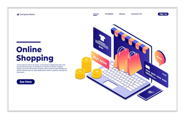 isometrische Online-Shopping-Leute, die online mit dem digitalen 3D-Zahlungskonzept für den Laptop-E-Commerce kaufen buying