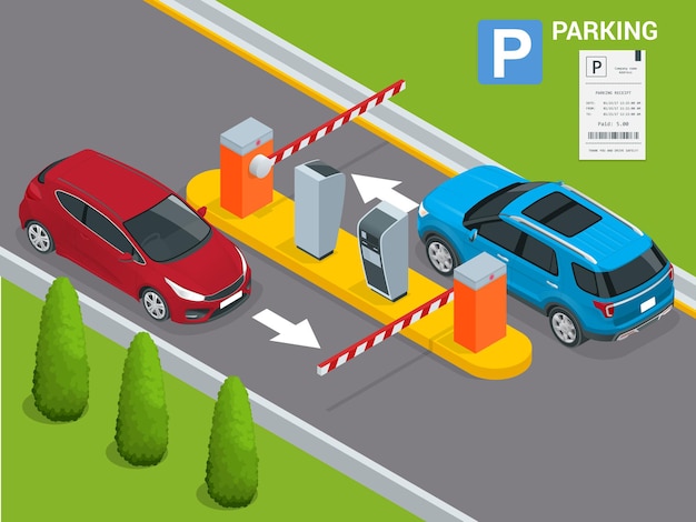 Isometrische Parkplatzeinfahrt und -ausfahrt