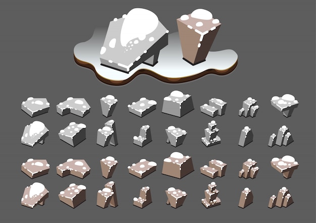Isometrische steine im winter für videospiele