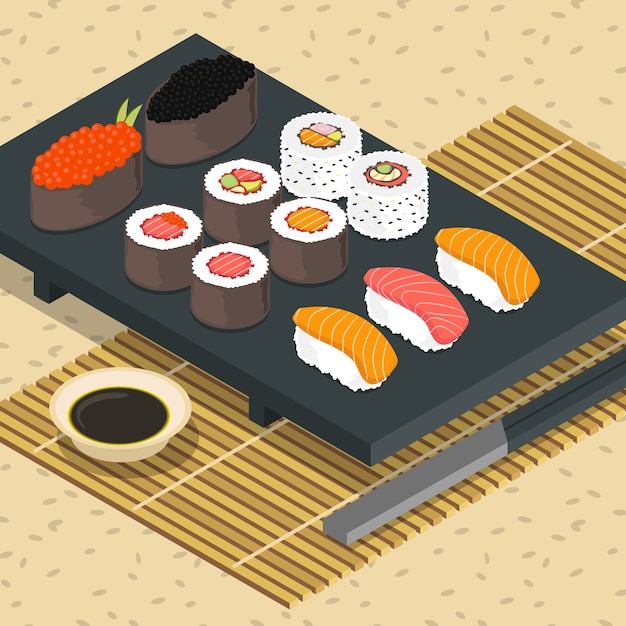 Isometrische Sushi Illustraton