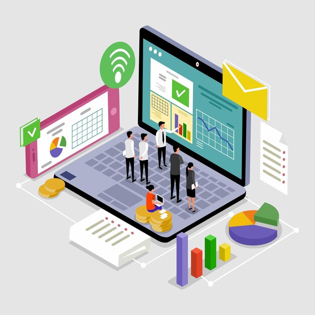 ISOMETRISCHE TEAMARBEITS-ILLUSTRATION