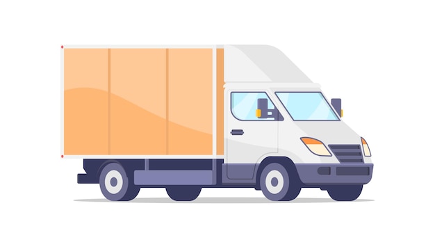 Isometrische vektorillustration des gelben und weißen lieferwagens für kommerzielle lieferwagen. lastkraftwagen