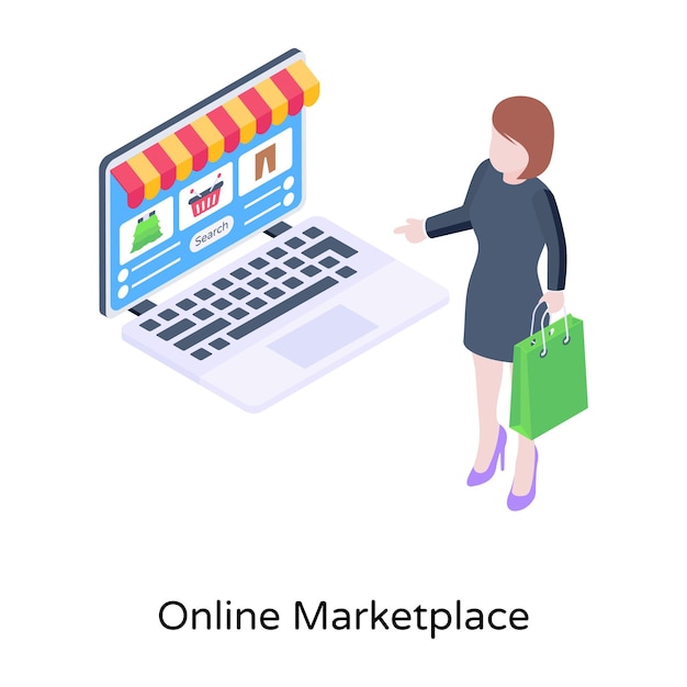 Isometrische Vektorillustration des Online-Marktplatzes Eshop